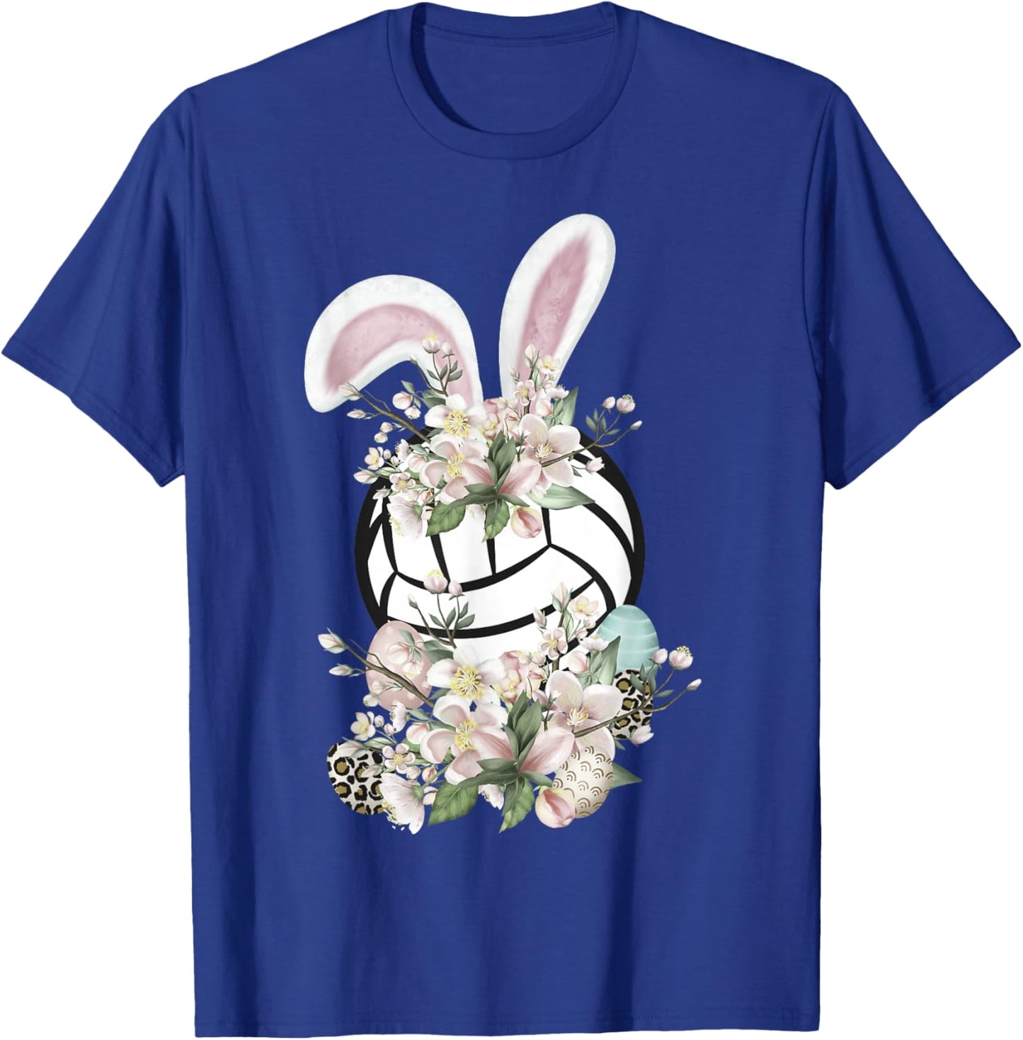 Funny Easter Volleyball Bunny Ears Spring Flowers Easter Egg T-Shirt - T-Shirt | Royal