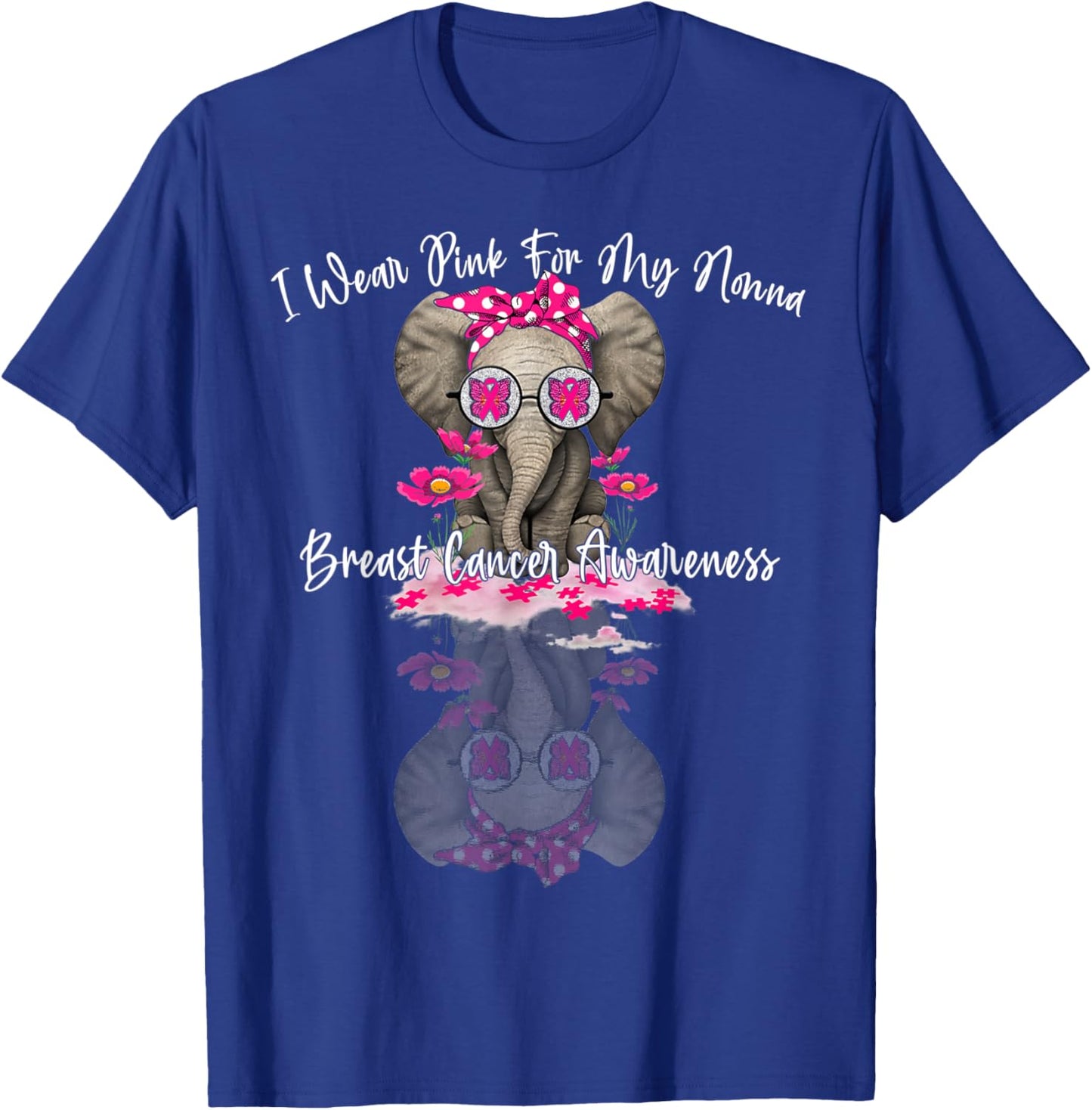 mb I Wear Pink For My Nonna Elephant Breast Cancer T-Shirt - T-Shirt | Royal
