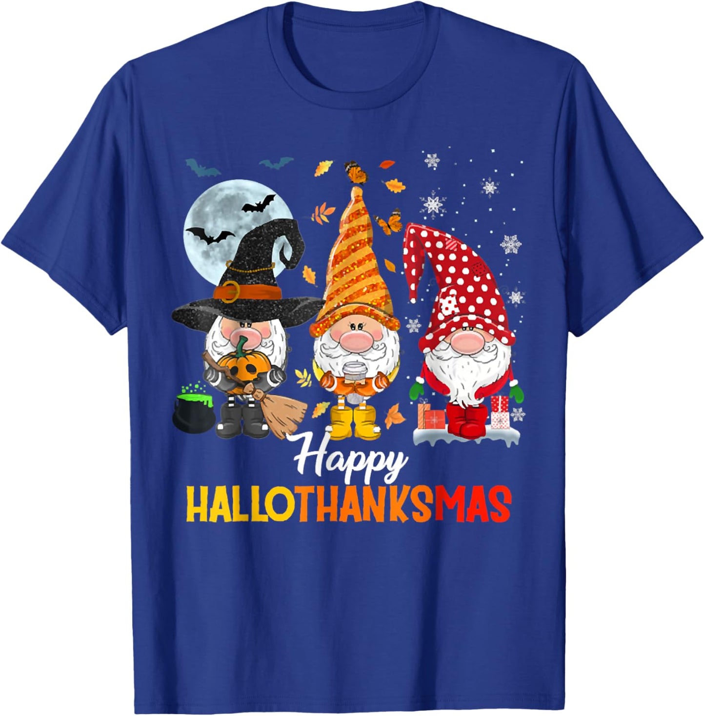Gnomes Lover Halloween Merry Christmas Happy Hallothanksmas T-Shirt - T-Shirt | Royal