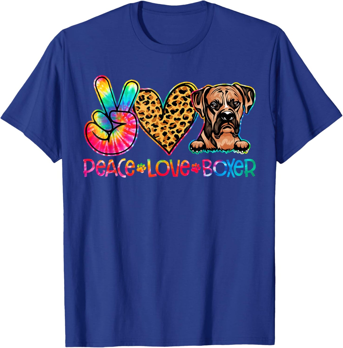 Peace Love Boxer Tie Dye Dog Lover Women Girls Kids T-Shirt - T-Shirt | Royal