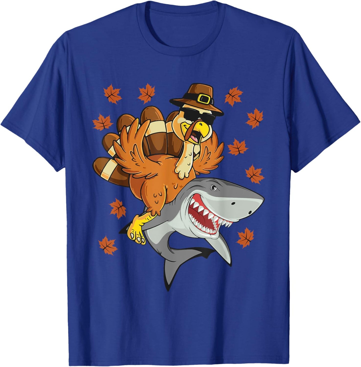 Thanksgiving Turkey Riding Shark Funny Toddler Boys Kids T-Shirt - T-Shirt | Royal