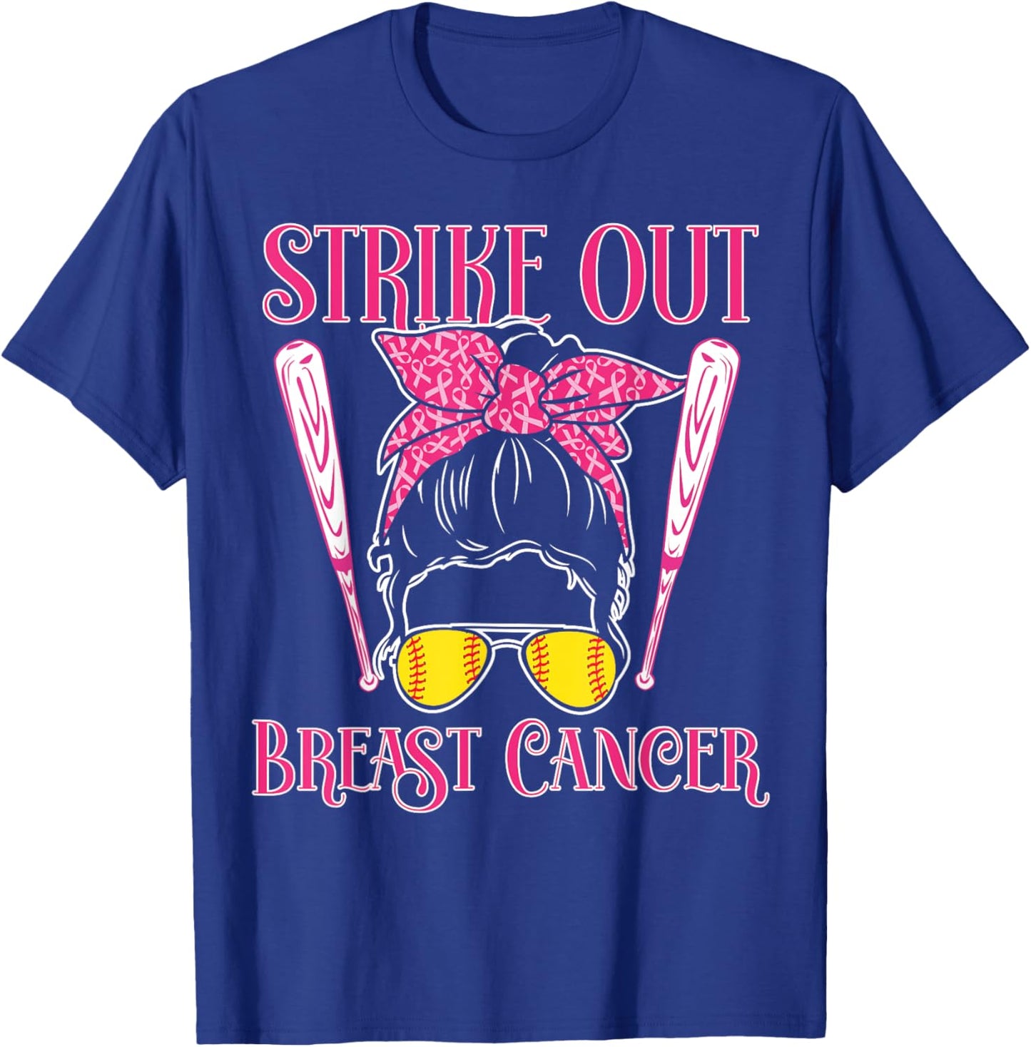 Breast Cancer Awareness - Softball Strike Out Pink Ribbon T-Shirt - T-Shirt | Royal