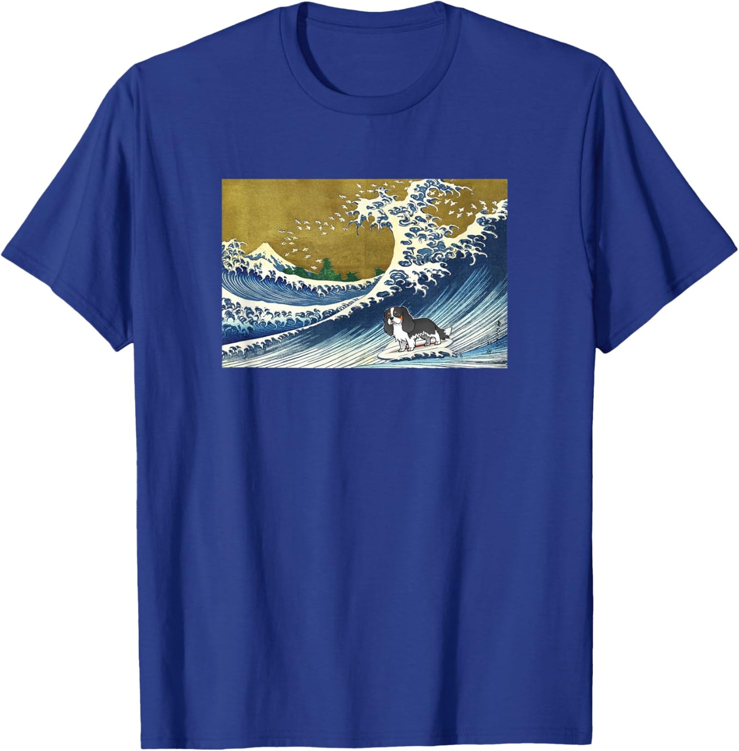 Funny Surfing A Great Great Wave Tricolor Cavalier Dog Lover T-Shirt - T-Shirt | Royal