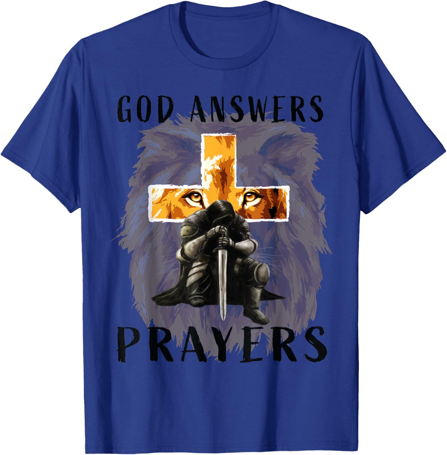 God Jesus Answers Prayers Warrior Men Christian Lion Graphic T-Shirt - T-Shirt | Royal