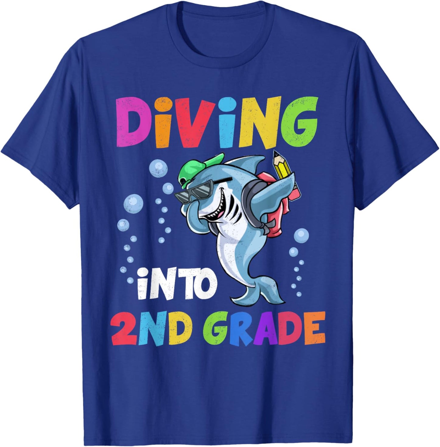 Shark Diving Into 2nd Grade Student Back To School Teacher Women Girls Kids T-Shirt - T-Shirt | Royal