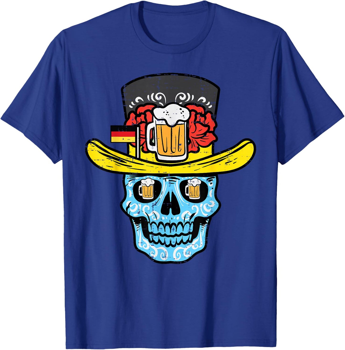Oktoberfest Sugar Skull Sombrero German Mexican Men Women T-Shirt - T-Shirt | Royal