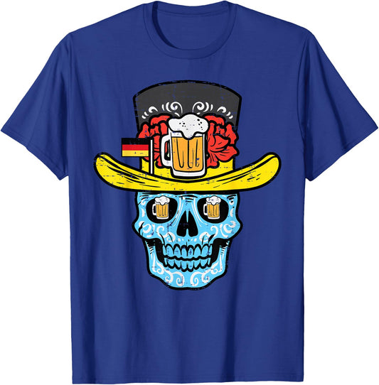 Oktoberfest Sugar Skull Sombrero German Mexican Men Women T-Shirt - T-Shirt | Royal