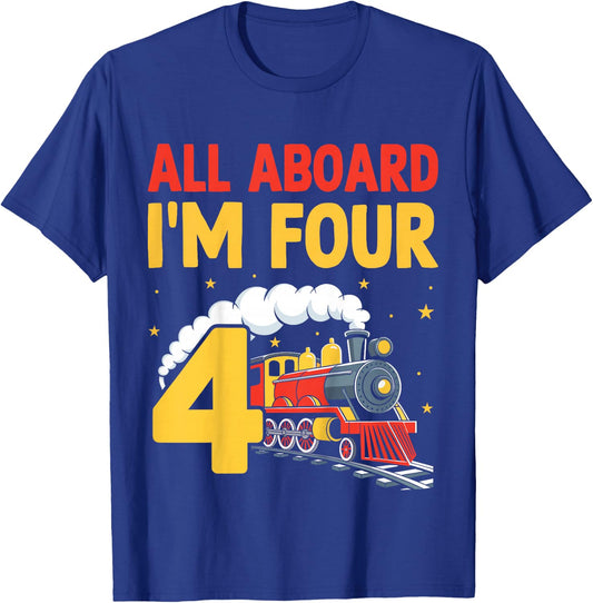 Kids All Aboard I'm Four - Train Lover 4th Birthday T-Shirt - T-Shirt | Royal