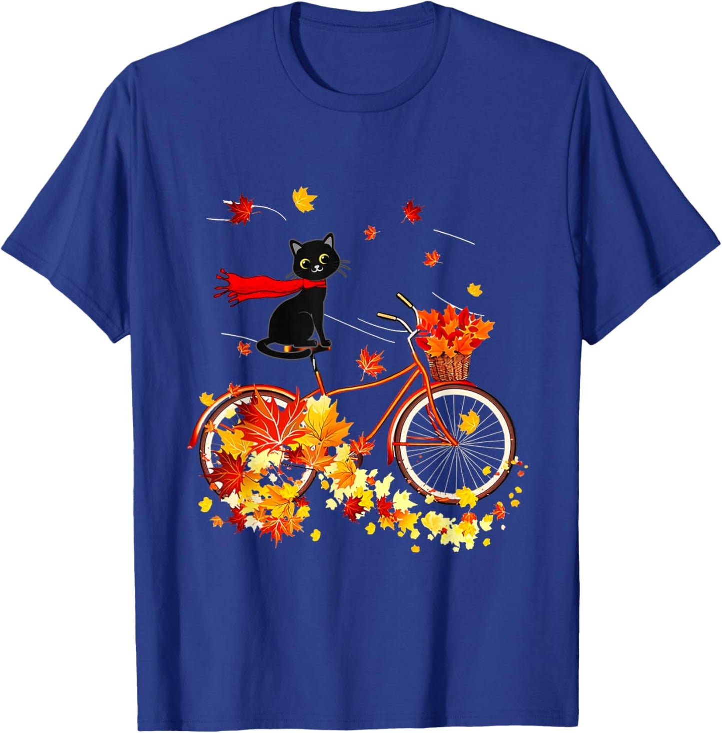 Black Cat Autumn Funny Fall Cycling Lover T-Shirt - T-Shirt | Royal