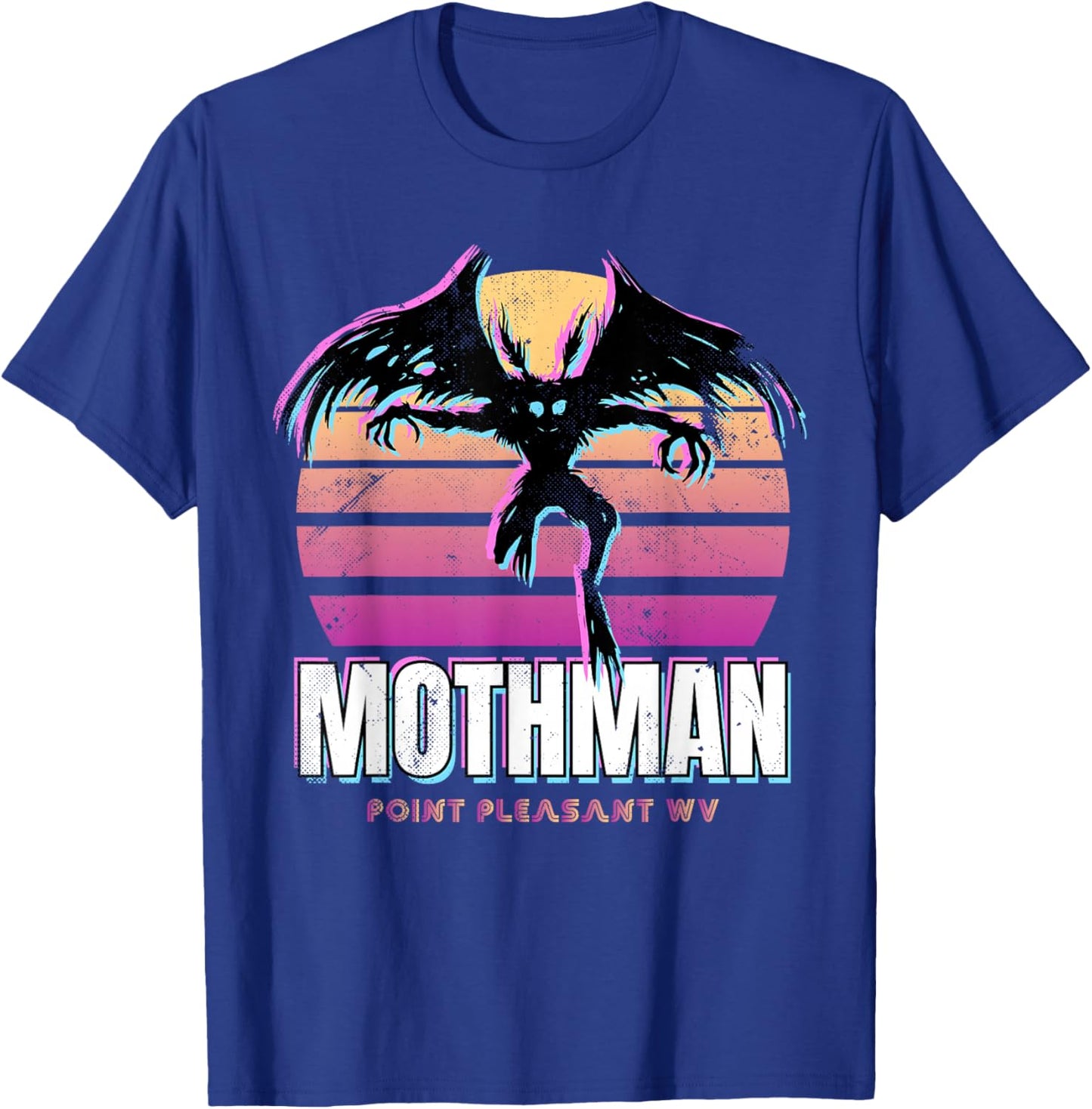 Retro Mothman 80s Cryptid Sunset T-Shirt - T-Shirt | Royal