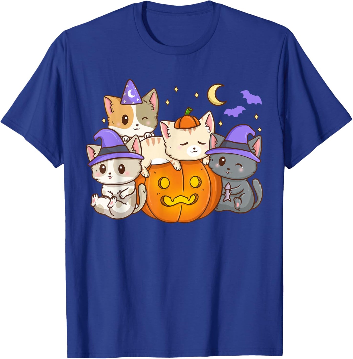 Halloween Cats Anime Cat Kawaii Neko Pumpkin Cat Lover Witch T-Shirt - T-Shirt | Royal