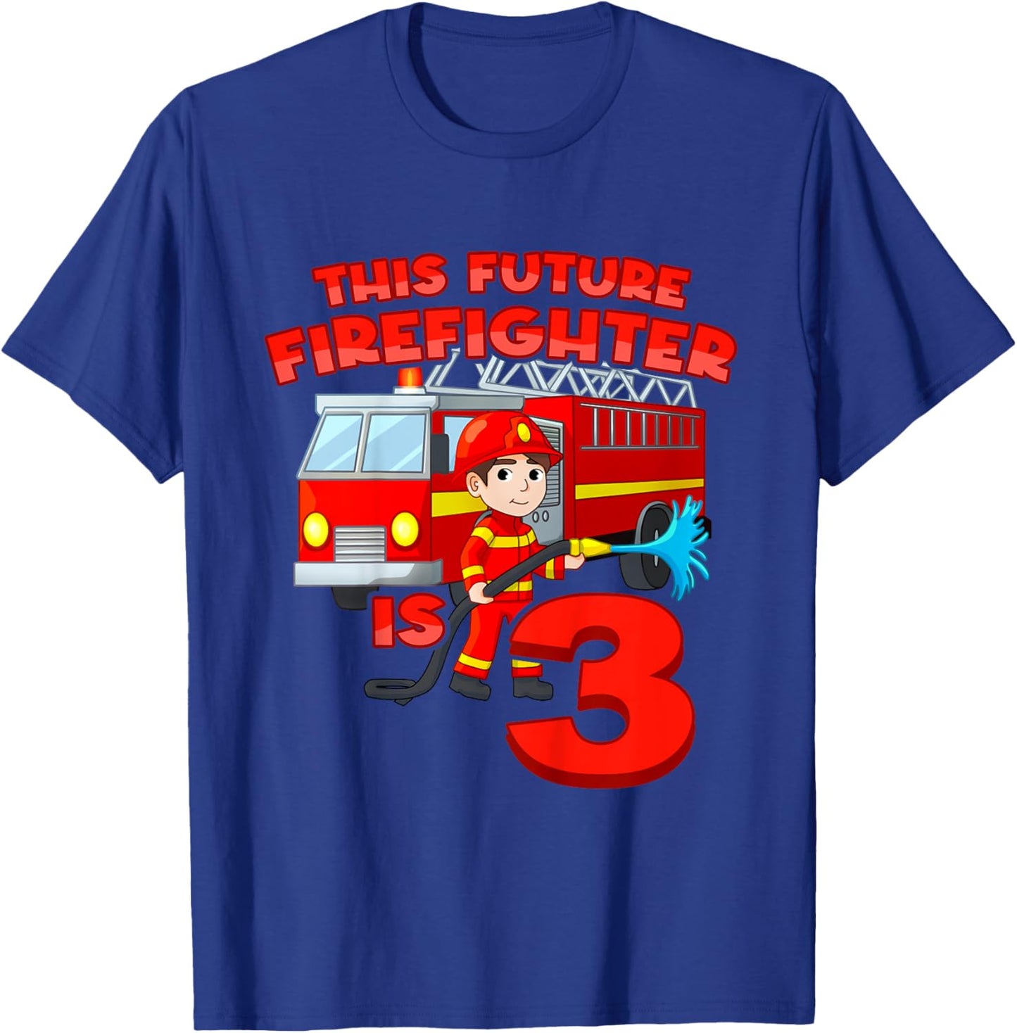 3th Birthday Future Firefighter With Fire Truck 3 Year Old T-Shirt - T-Shirt | Royal
