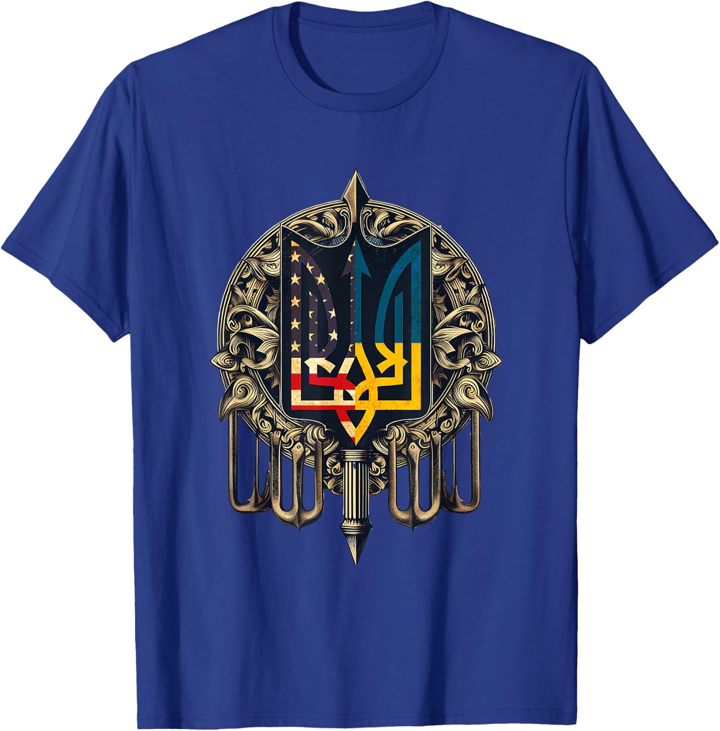Vintage Ukraine American Flag Ukrainian Trident Men T-Shirt - T-Shirt | Royal