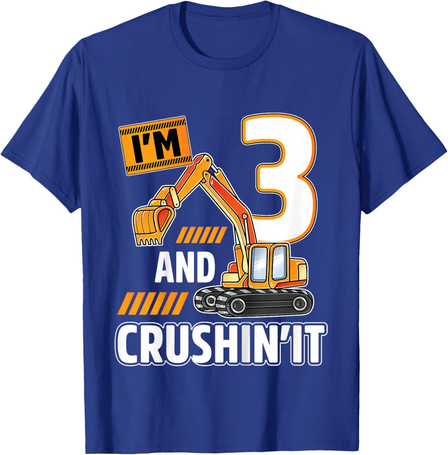 3 year old vehicles construction excavator Birthday 3rd T-Shirt - T-Shirt | Royal