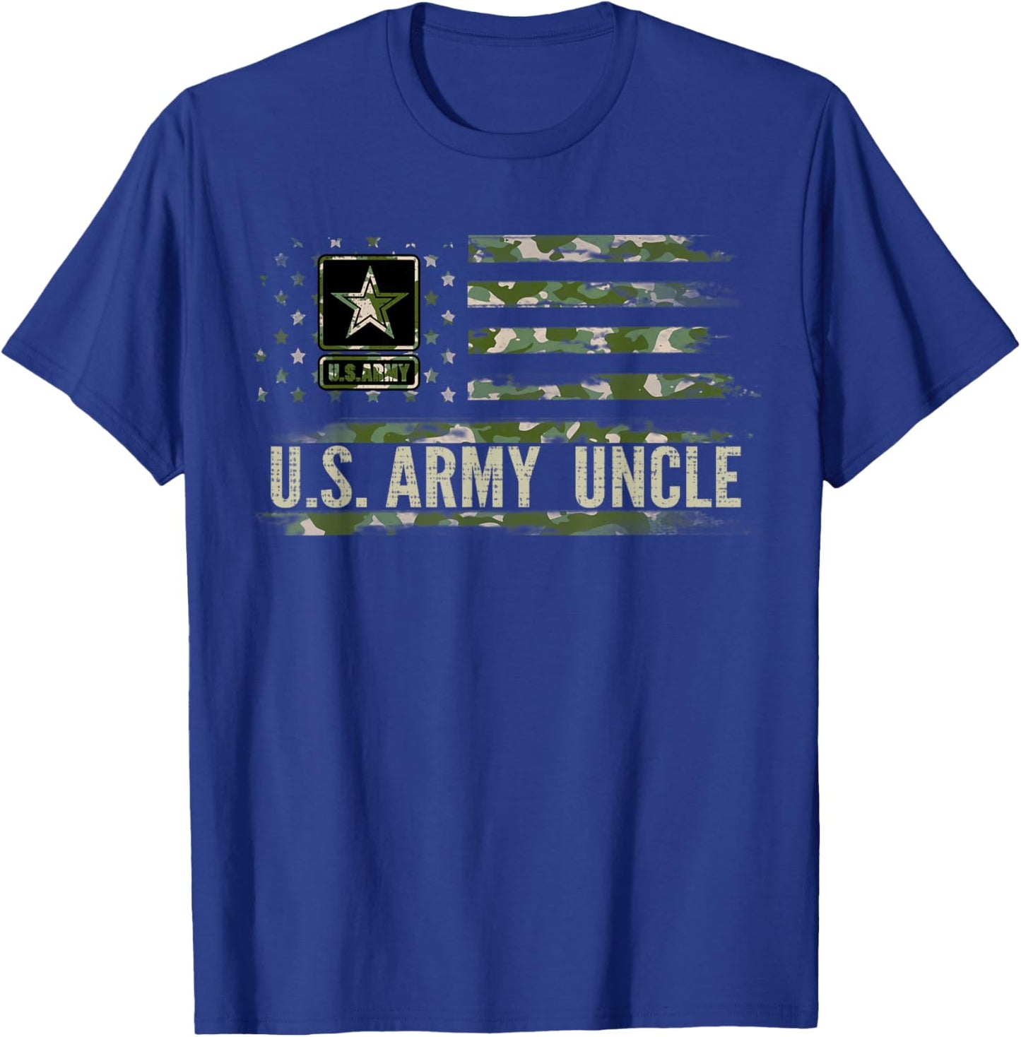 Vintage U.S Army Uncle With Camo American Flag Veteran Gift T-Shirt - T-Shirt | Royal