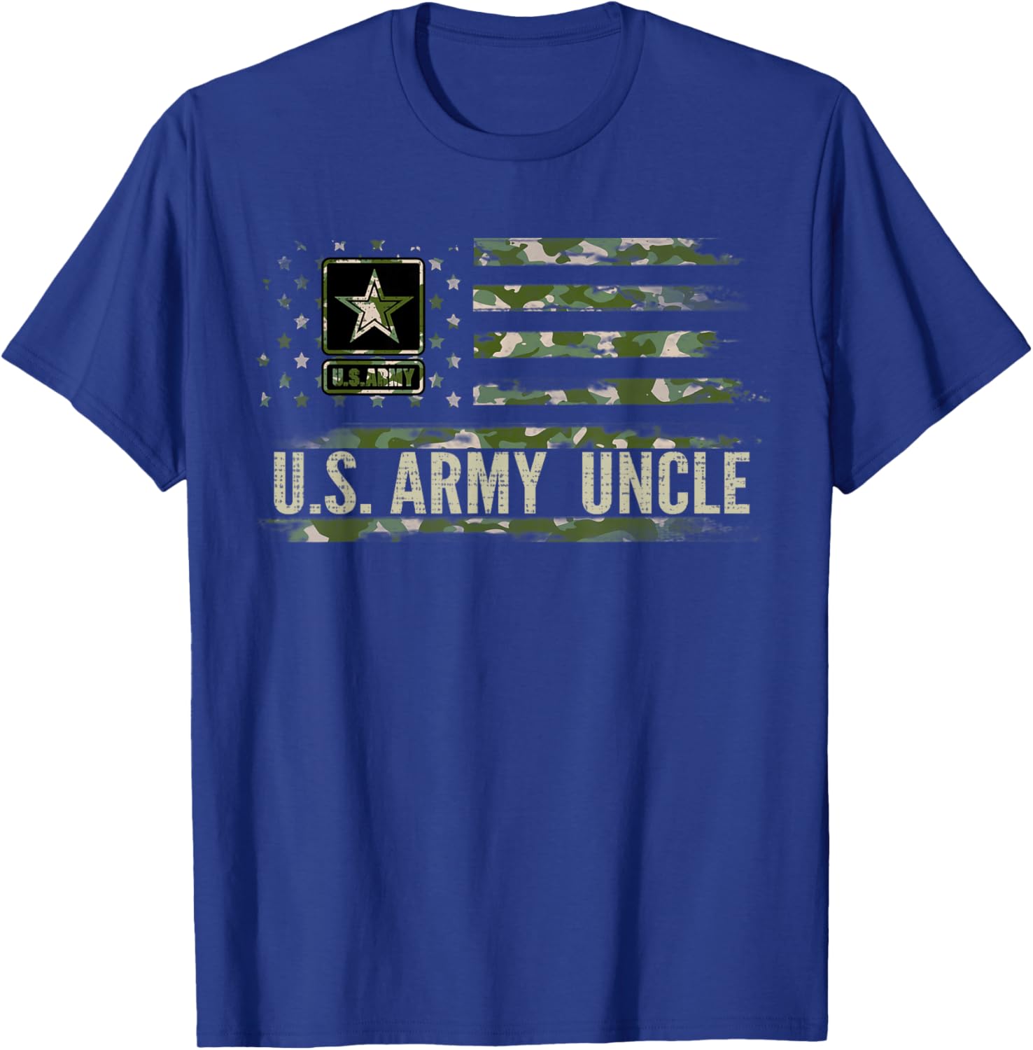 Vintage U.S Army Uncle With Camo American Flag Veteran Gift T-Shirt - T-Shirt | Royal