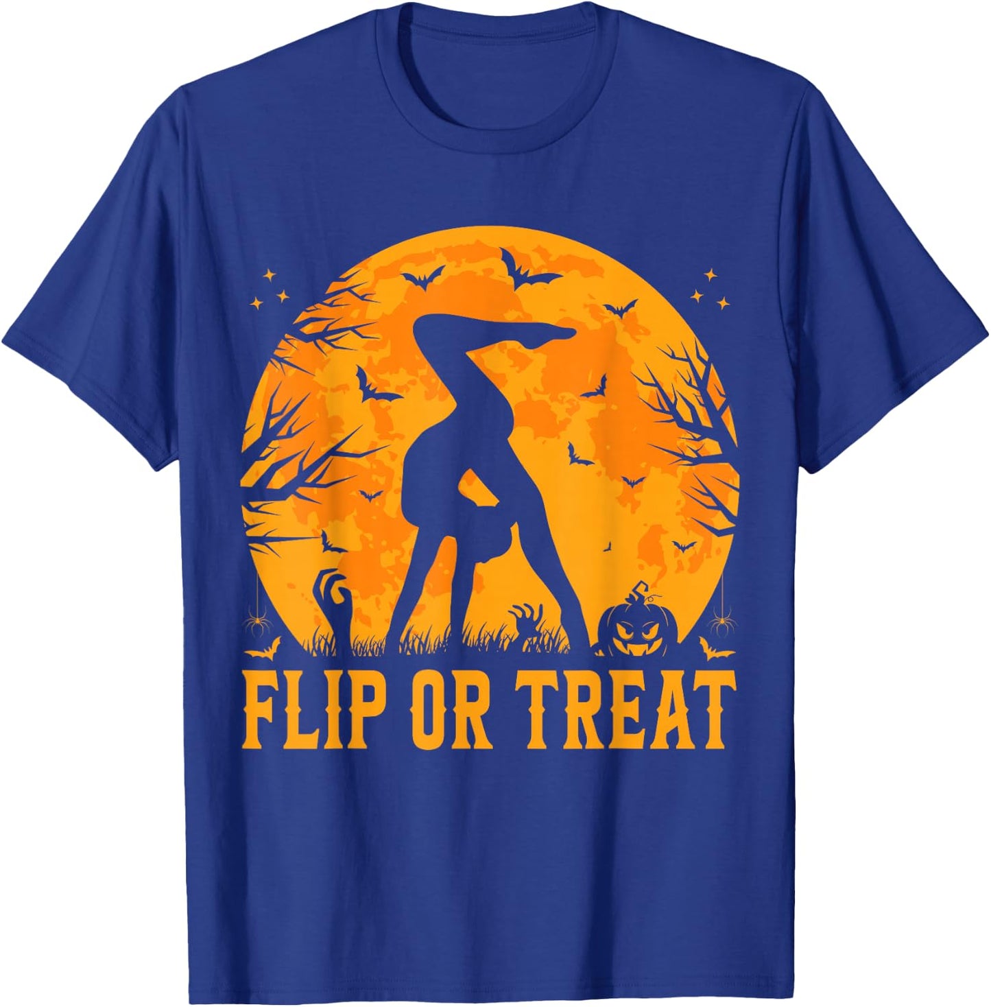 Gymnastics Halloween Flip or Treat Halloween Gymnastics T-Shirt - T-Shirt | Royal
