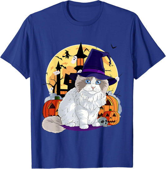 Cute Ragdoll Cat Halloween Witch Pumpkin Men Women Kids T-Shirt - T-Shirt | Royal
