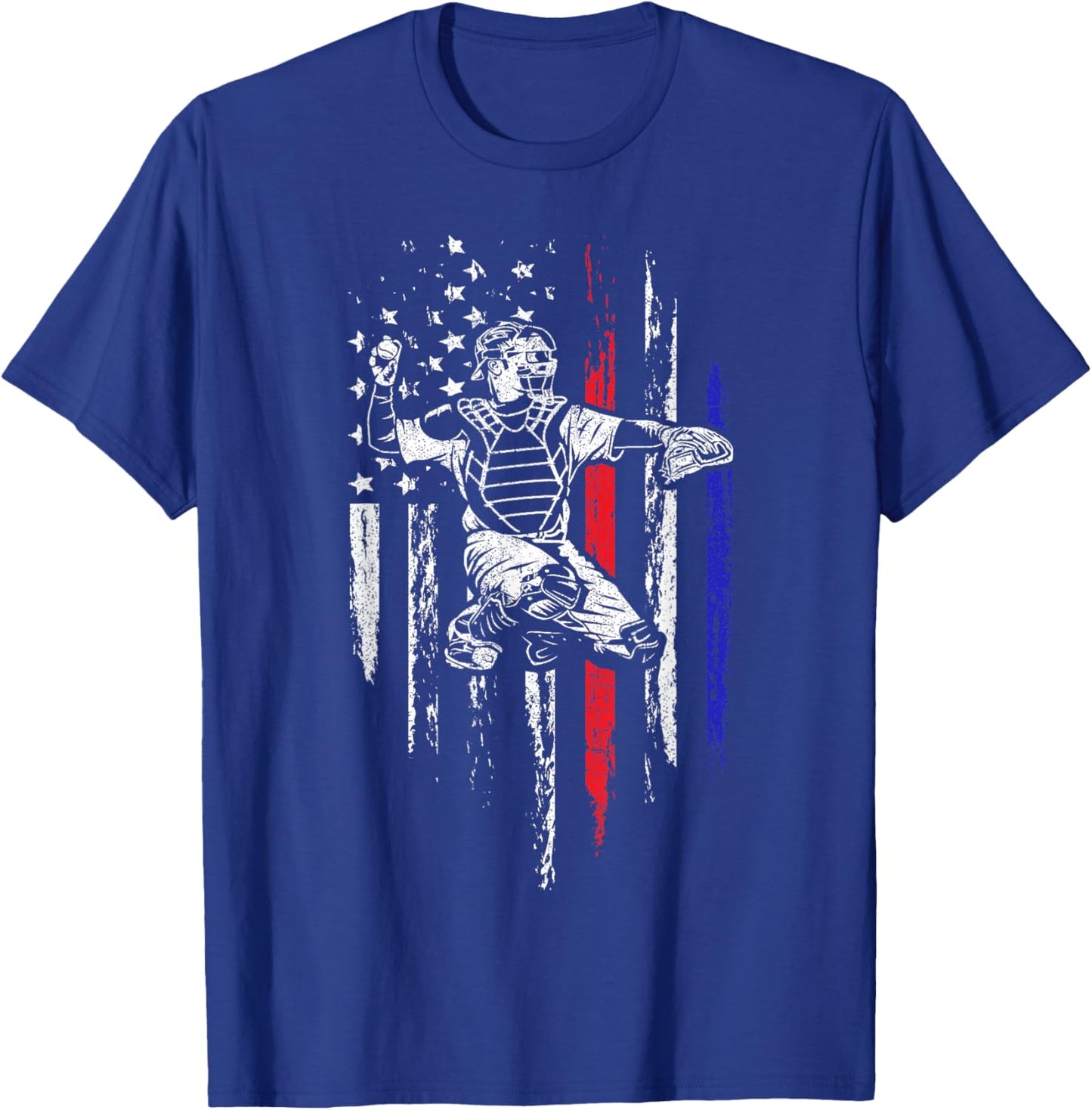 Baseball American Flag Patriotic Catcher 4th of July Gift T-Shirt - T-Shirt | Royal