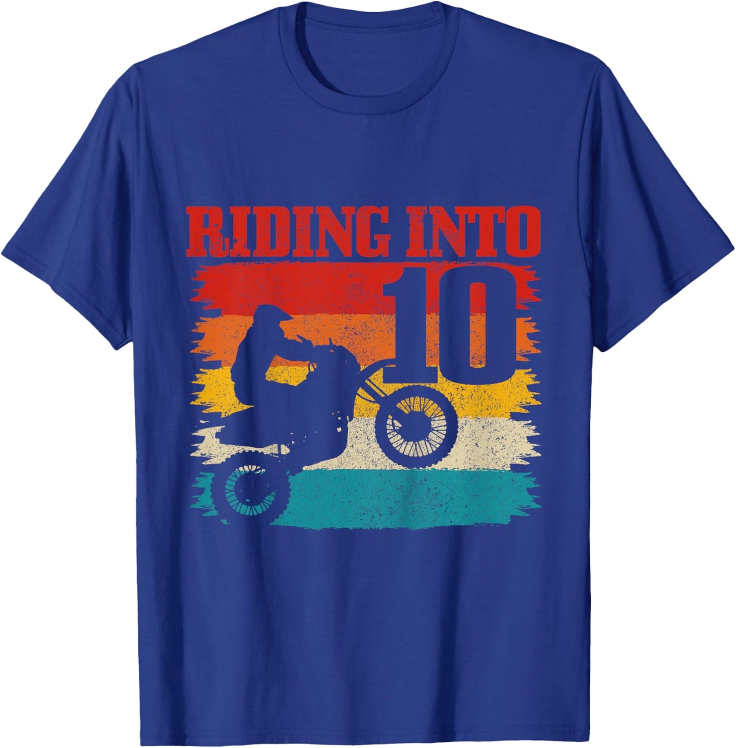 Riding Into 10 Motocross 10th Birthday Dirt Bike Enduro T-Shirt - T-Shirt | Royal