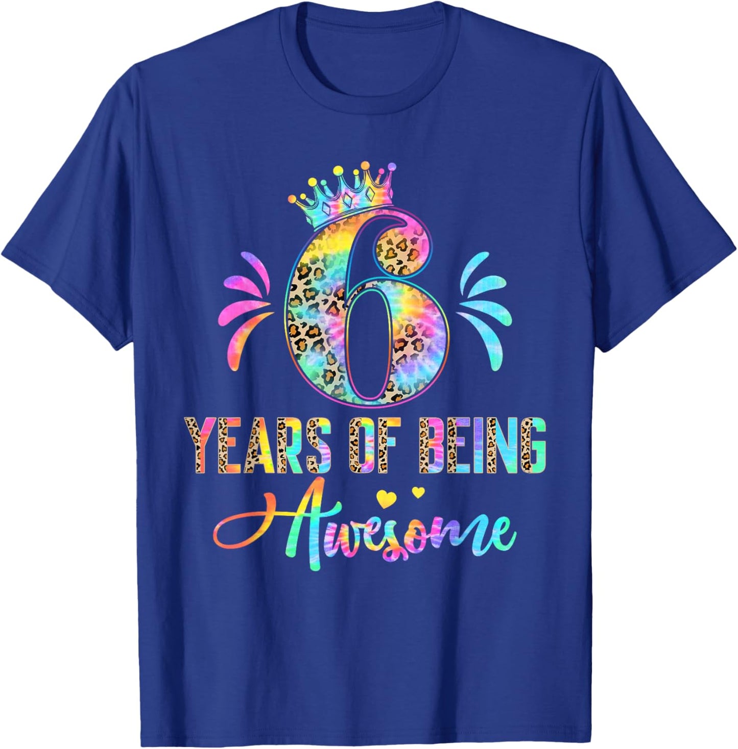 Kids Six Year Old Rainbow 6th Birthday Leopard for Girls 6 T-Shirt - T-Shirt | Royal