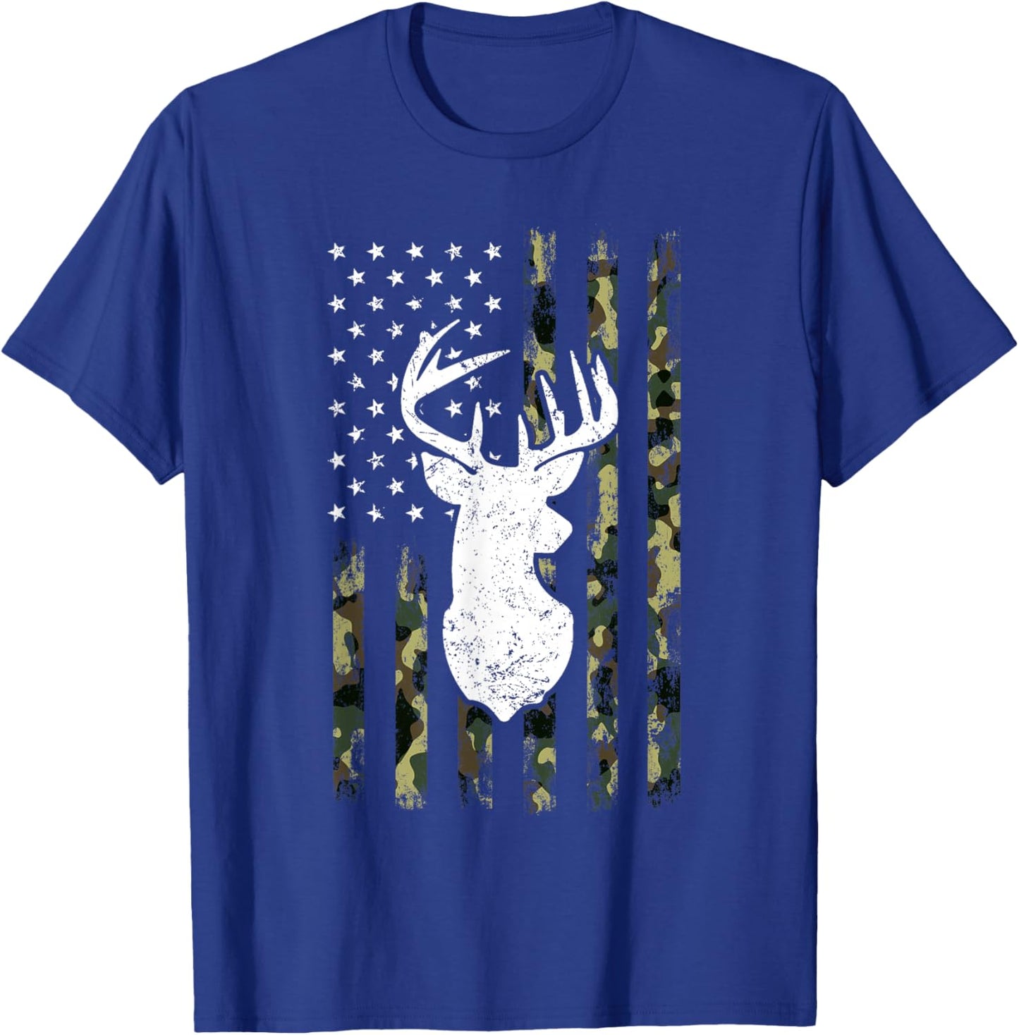Hunting Shirt American Camouflage Flag Deer Silhouette T-Shirt - T-Shirt | Royal