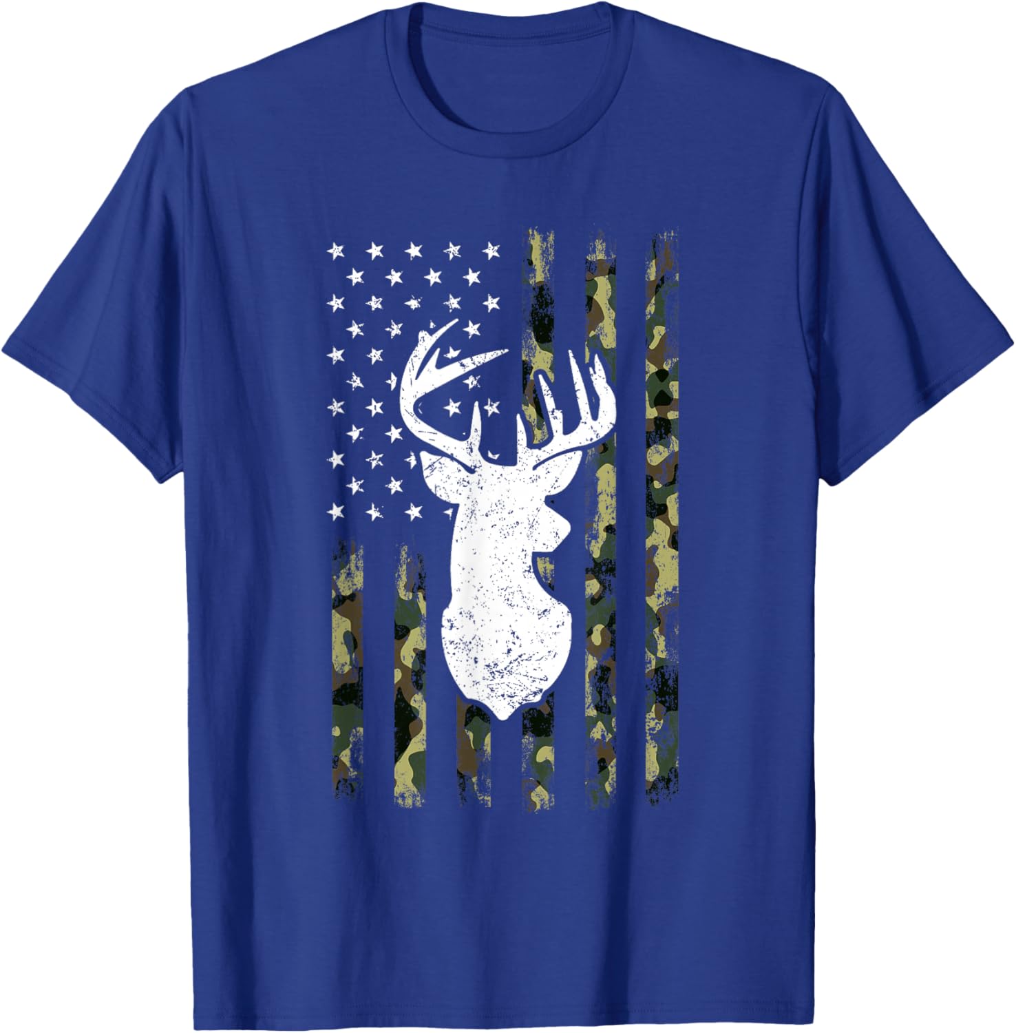 Hunting Shirt American Camouflage Flag Deer Silhouette T-Shirt - T-Shirt | Royal