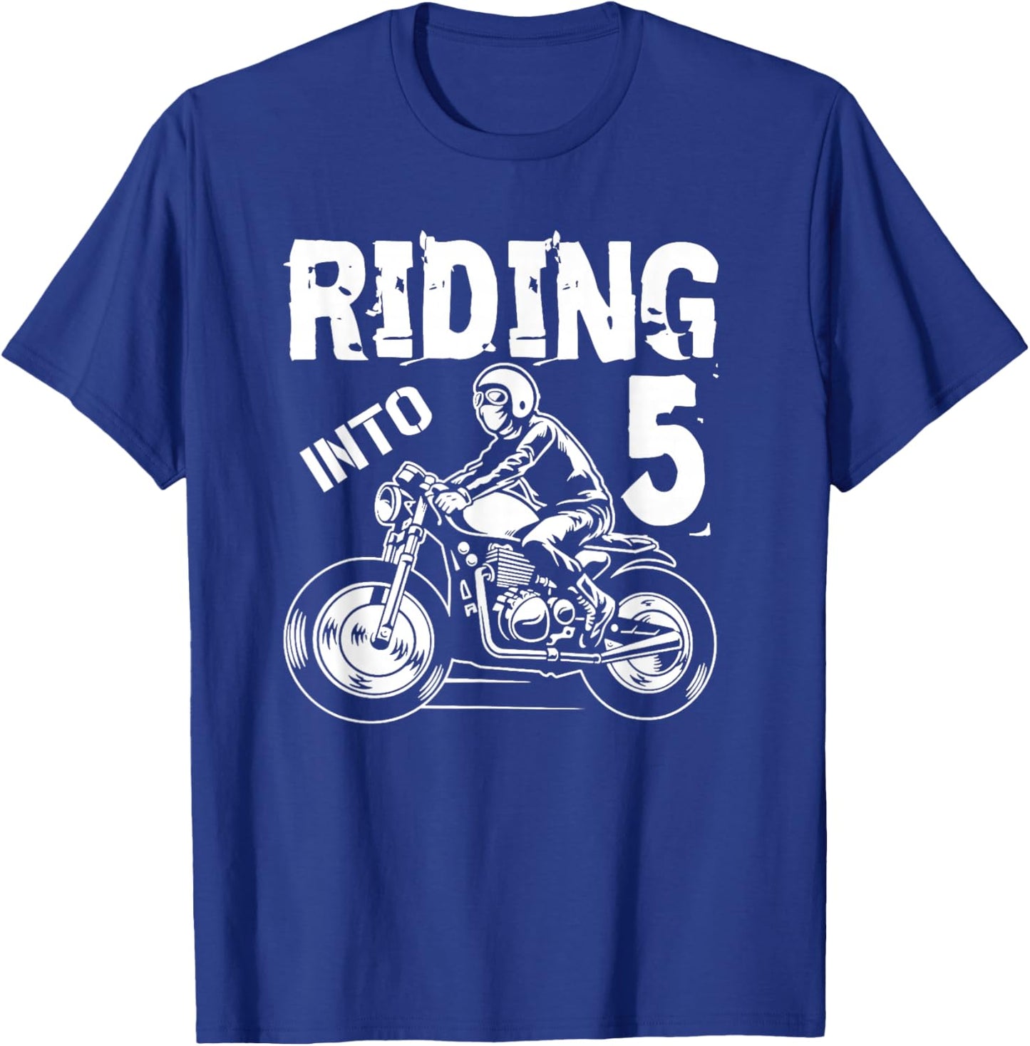 Riding Into 5 Years Old 5th Birthday Kids Motorcycle Party T-Shirt - T-Shirt | Royal