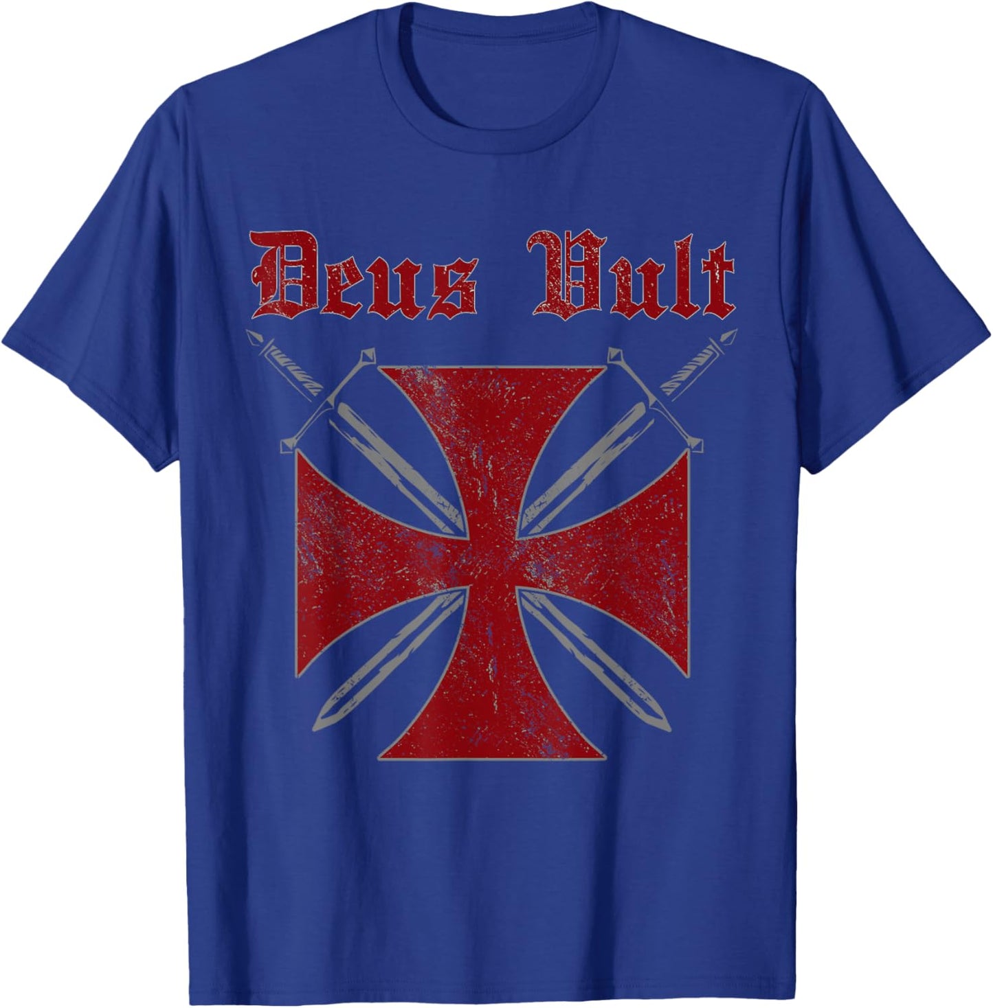 Deus Vult Templar Order Knights Templar Holy Cross Helmet T-Shirt - T-Shirt | Royal