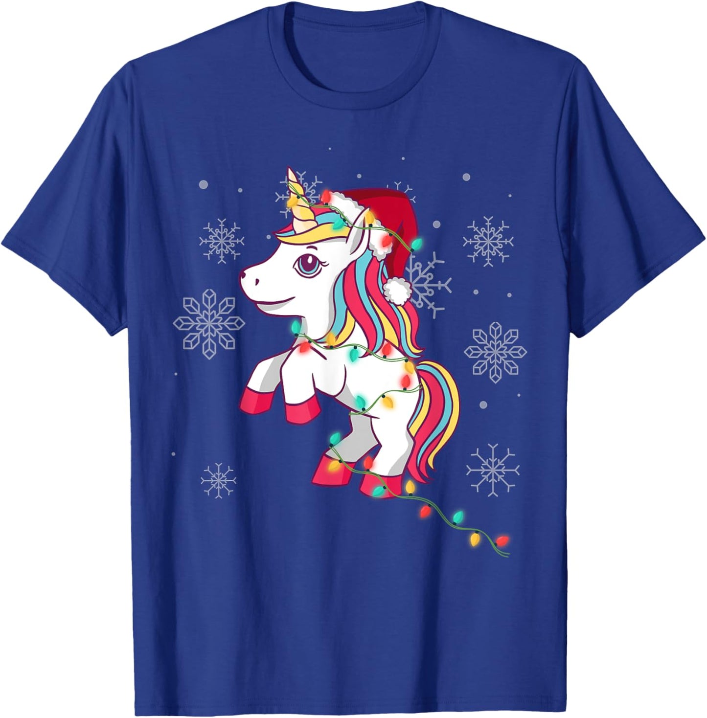 Cute Unicorn Christmas Lights for Girls and Women Christmas T-Shirt - T-Shirt | Royal