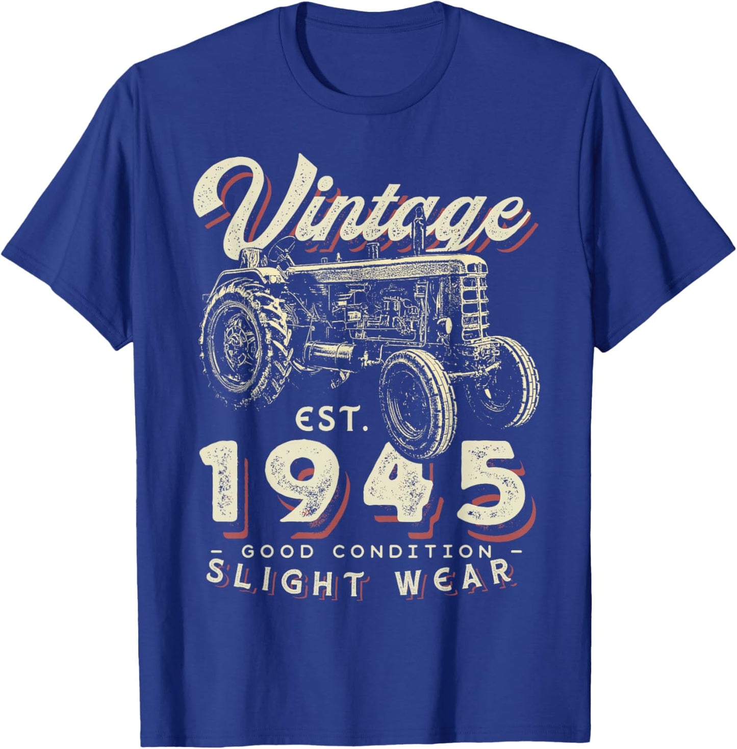 Vintage Farmer Tractor established 1945 77th Birthday Party T-Shirt - T-Shirt | Royal