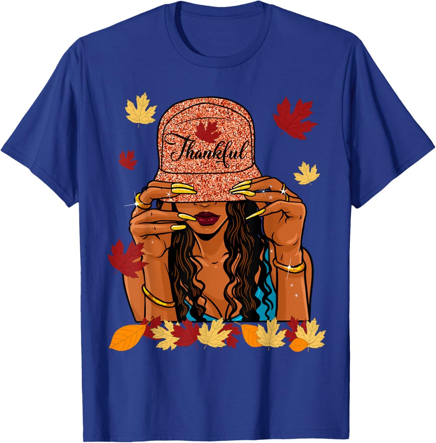 Thanksgiving Thankful Afro African American Autumn Fall T-Shirt - T-Shirt | Royal