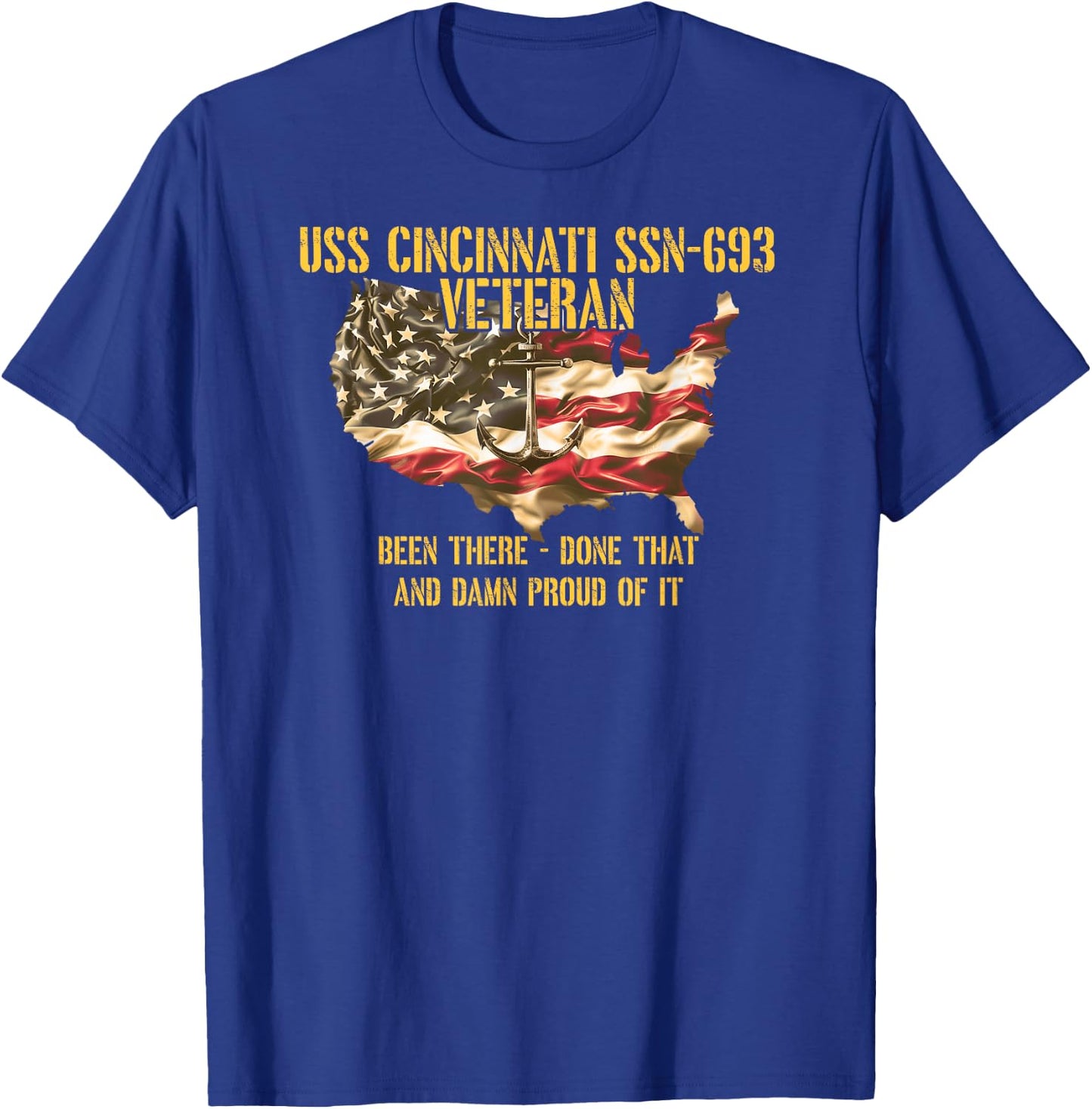 Vintage USS Cincinnati SSN-693 Attack Submarine Veteran T-Shirt - T-Shirt | Royal