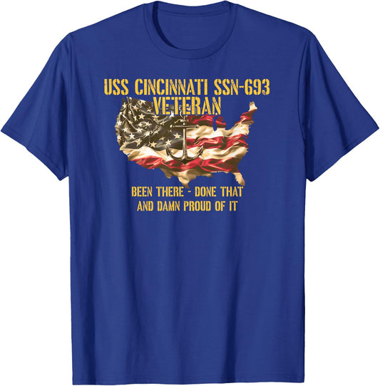 Vintage USS Cincinnati SSN-693 Attack Submarine Veteran T-Shirt - T-Shirt | Royal