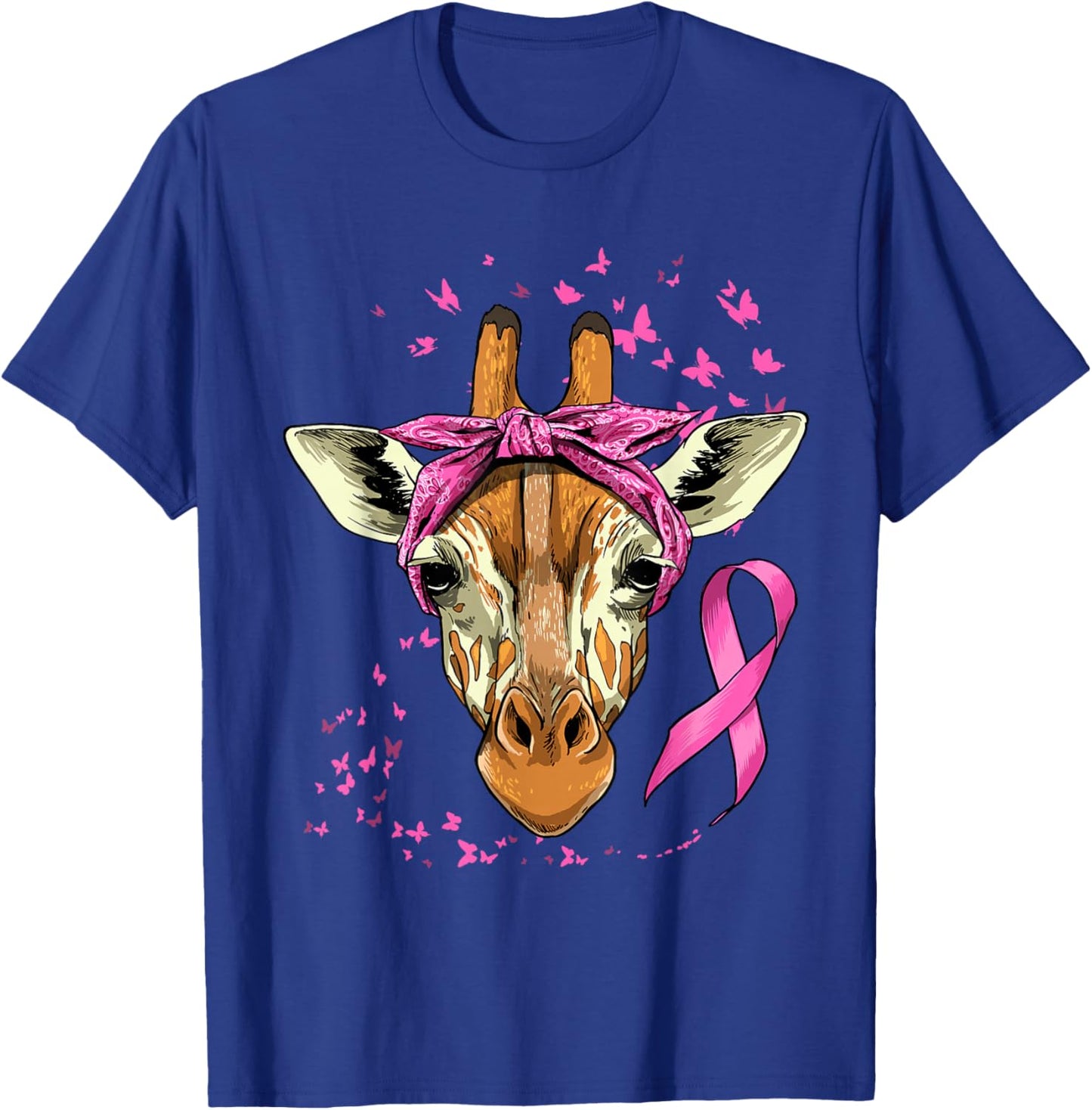 Giraffe Breast Cancer Awareness Pink Ribbon Cancer Survivor T-Shirt - T-Shirt | Royal