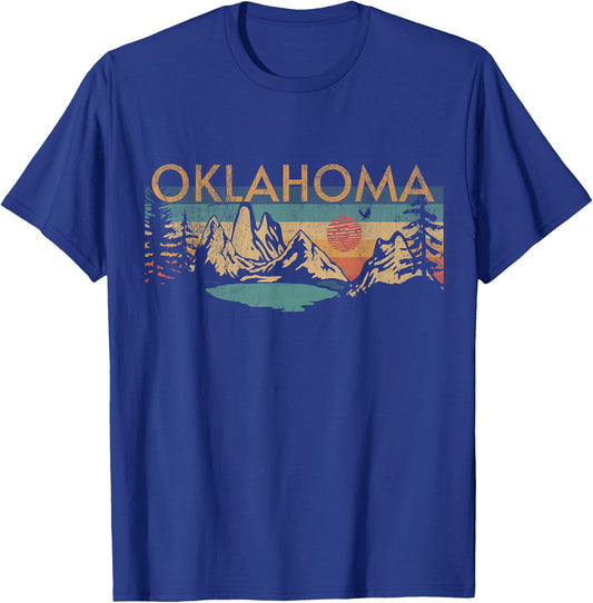 Oklahoma USA Outdoor Vintage -Adults, Kids Black Cotton, Polyester Retro Short Sleeve Small T-Shirt - T-Shirt | Royal