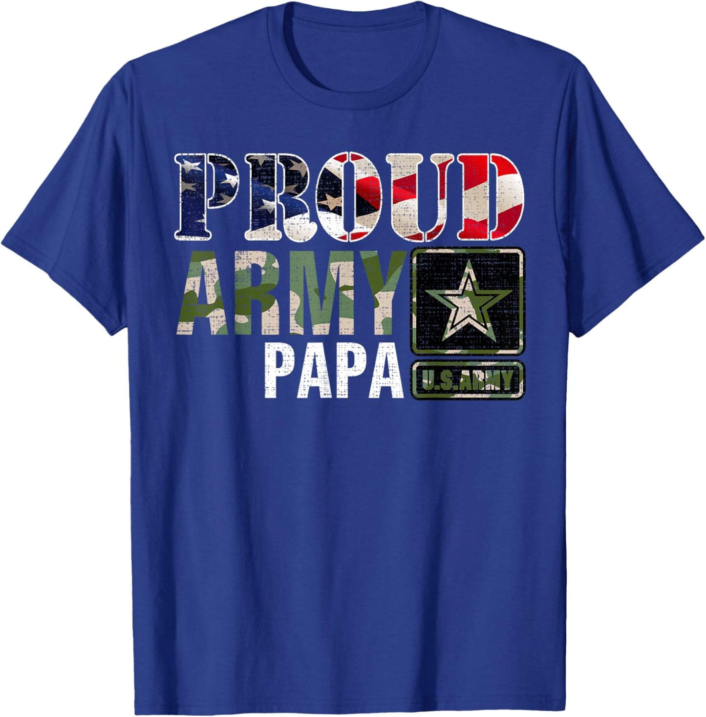 Vintage Proud Army Papa Camo With American Flag Gift T-Shirt - T-Shirt | Royal