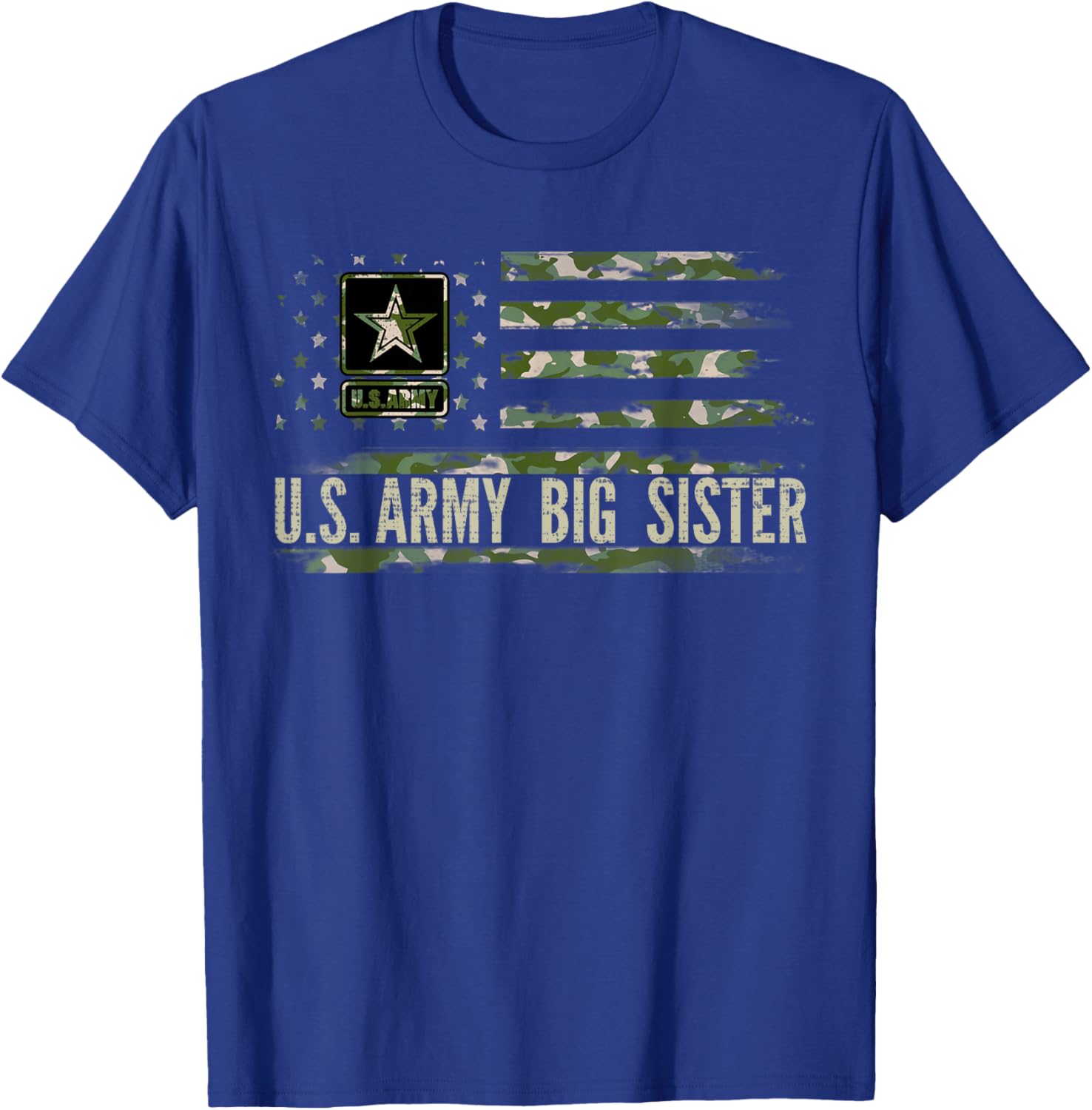 Vintage U.S Army Big Sister With Camo American Flag Veteran Women Kids Men T-Shirt - T-Shirt | Royal
