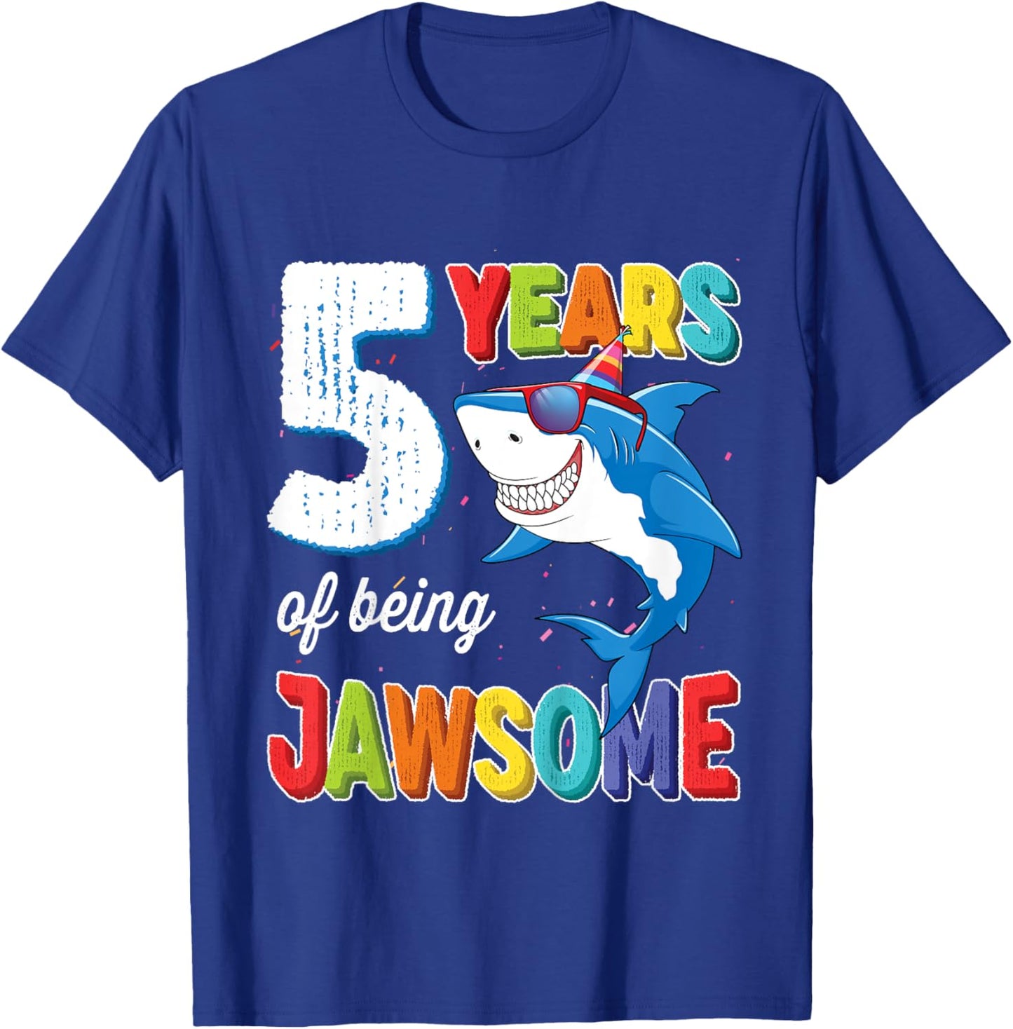 Kids 5 Year Old Boys Kids JawSome Shark 5th Birthday T-Shirt - T-Shirt | Royal