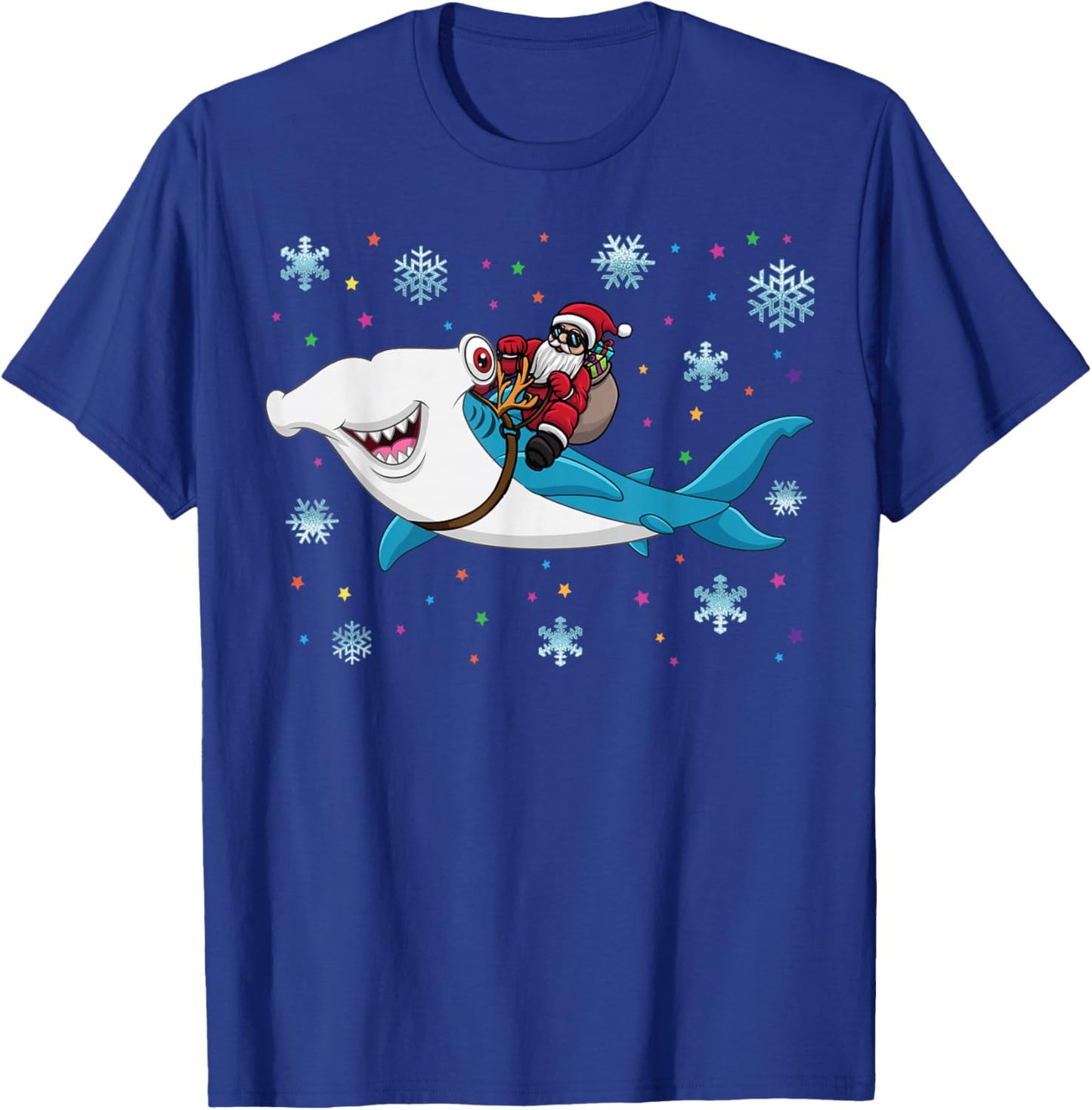 Santa Riding Hammerhead Shark Adorable Kids Boys Christmas T-Shirt - T-Shirt | Royal