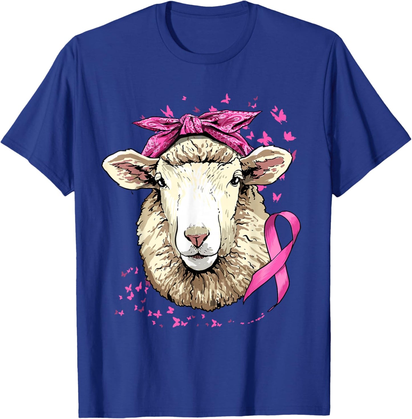 Sheep Breast Cancer Awareness Pink Ribbon Cancer Survivor T-Shirt - T-Shirt | Royal