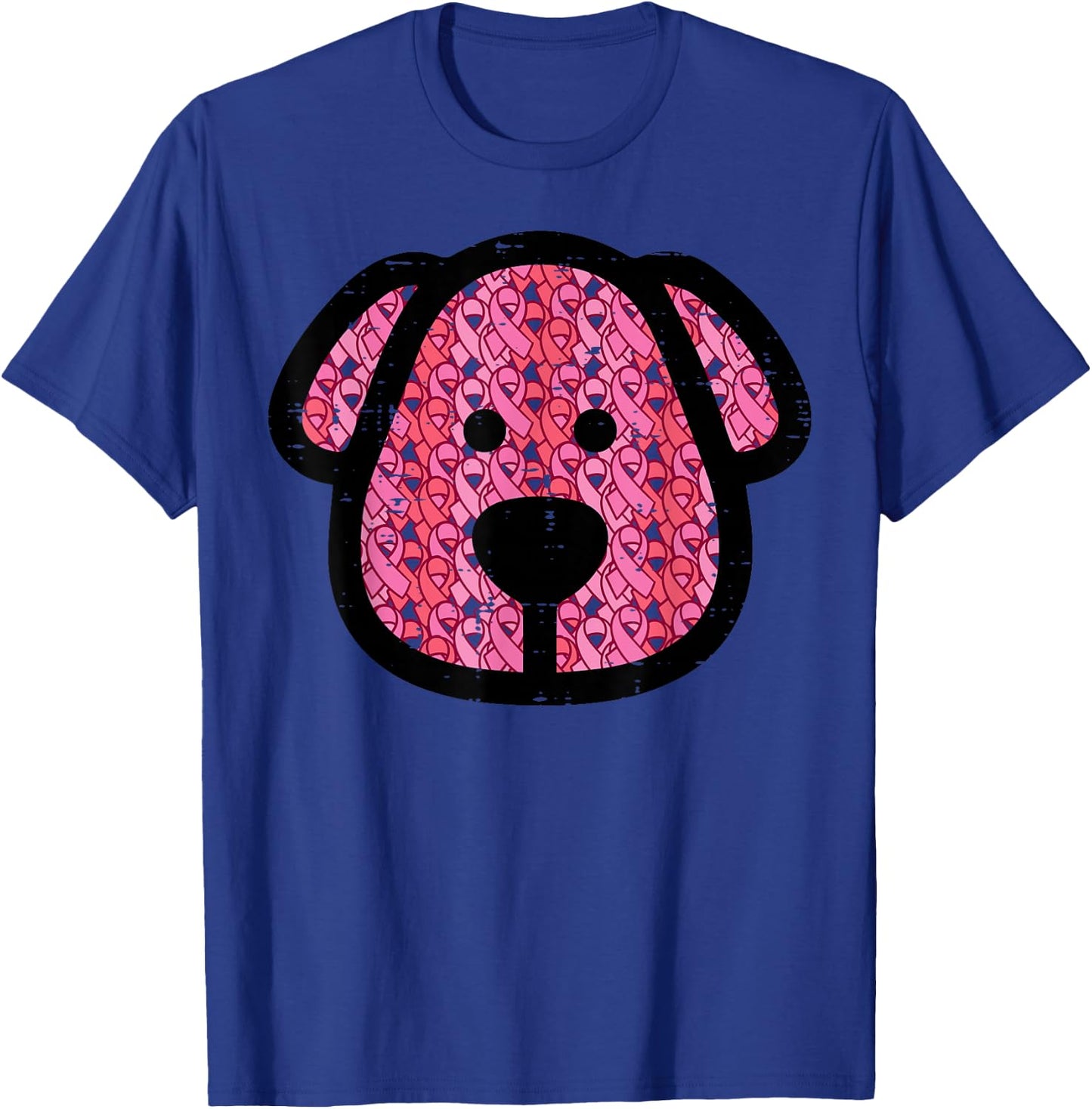 Breast Cancer Dog Face Pink Ribbons Awareness Women Kids Men T-Shirt - T-Shirt | Royal