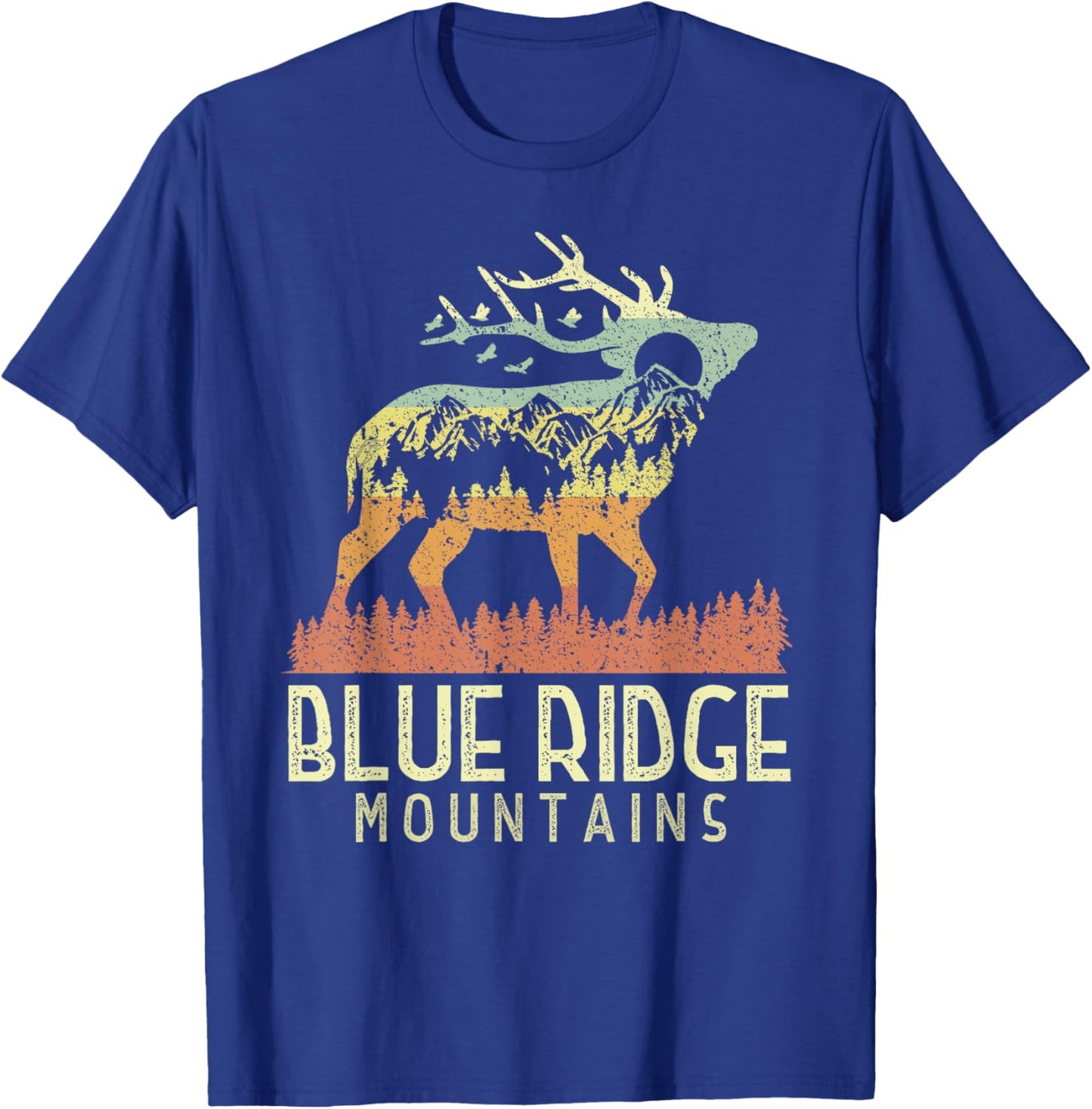 Blue Ridge Mountains Retro Vintage Hiking Elk Camping Gift T-Shirt - T-Shirt | Royal