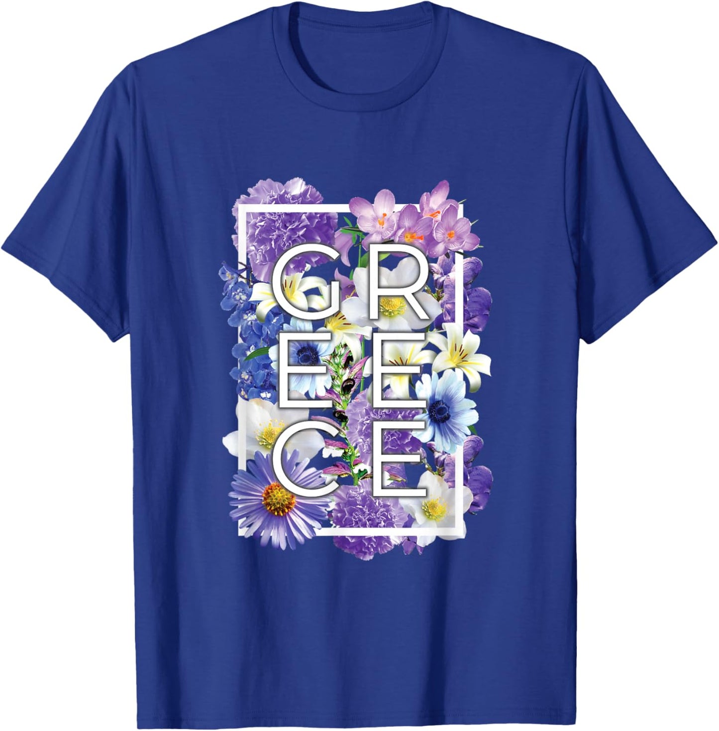 Flowers of Greece Word Art - Greek Pride T-Shirt - T-Shirt | Royal