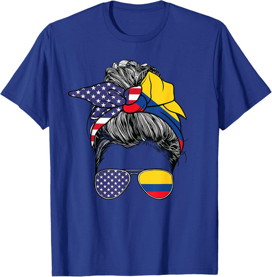 Colombian Women Girl USA Heritage American Colombia Flag T-Shirt - T-Shirt | Royal