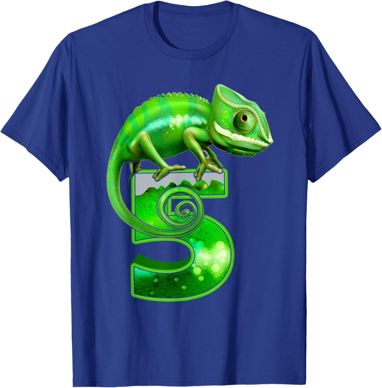 Kids 5 Years Old Lizard 5th Birthday Party Chameleon T-Shirt - T-Shirt | Royal