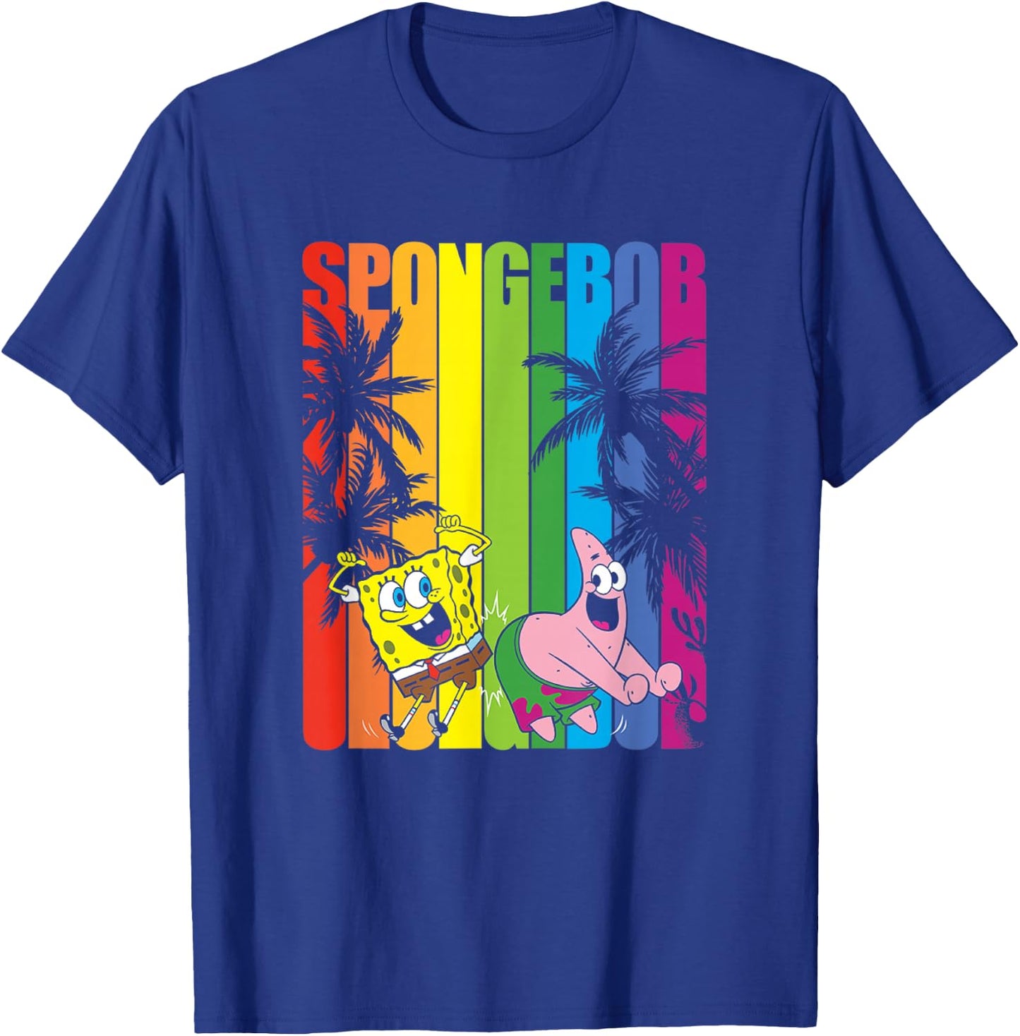 SpongeBob SquarePants SpongeBob & Patrick Rainbow Palm Trees T-Shirt - T-Shirt | Royal