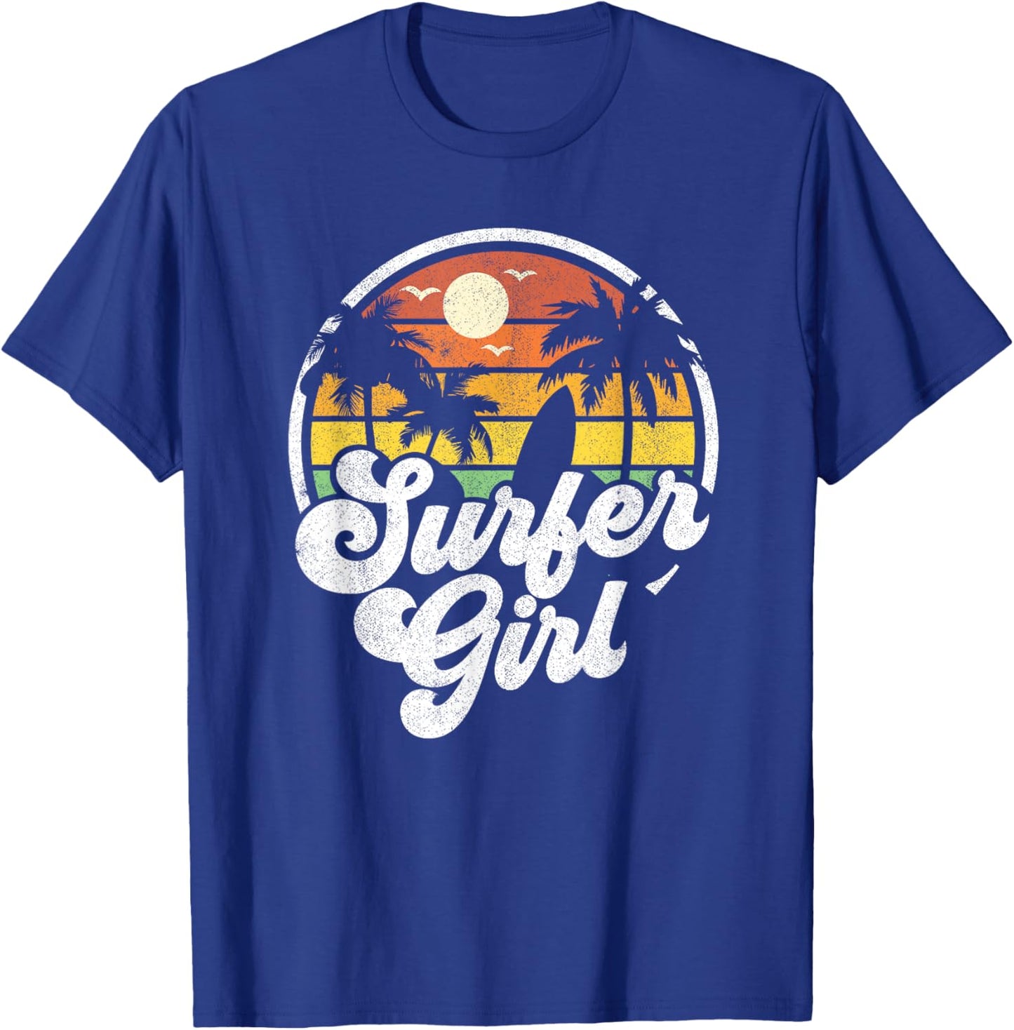 Surfer Girl Beach Retro 70s Summer Surfing Vacation Gift T-Shirt - T-Shirt | Royal