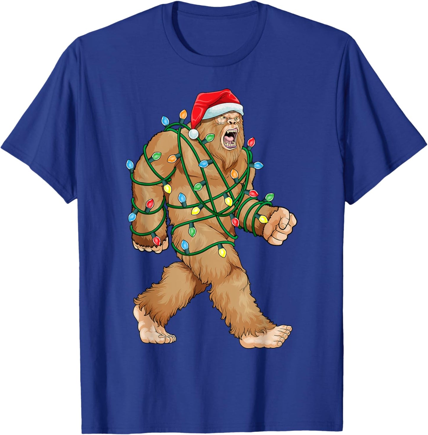 Bigfoot Christmas Shirt Bigfoot Xmas Lights Boys Sasquatch T-Shirt - T-Shirt | Royal