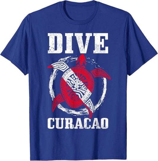 Curacao Sea Turtle Diving Flag T-Shirt - T-Shirt | Royal